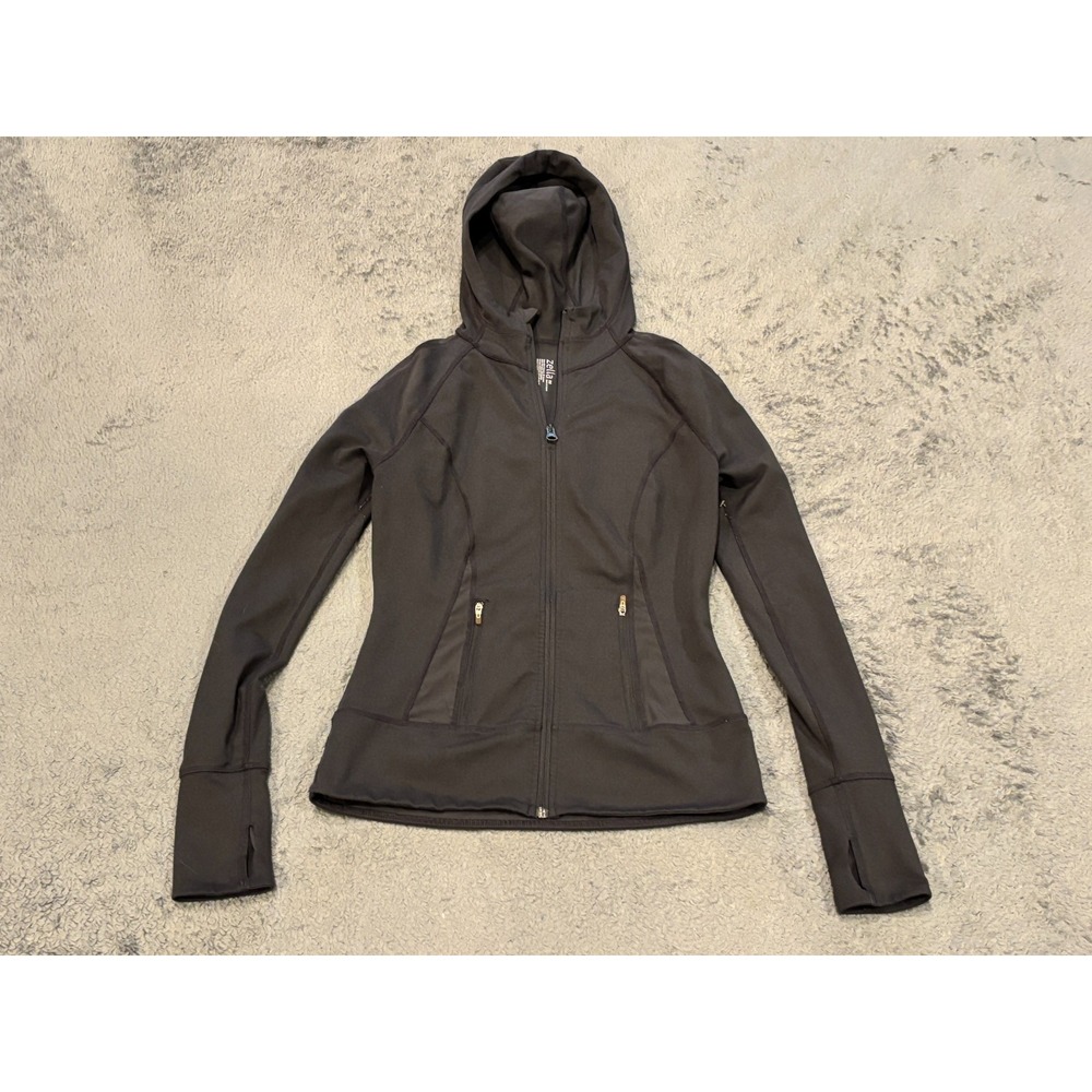 Zella Hooded Jacket Womens XS Gray Back Tie Full Zip Active Stretch Track Jacket